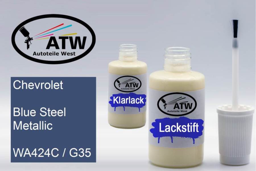 Chevrolet, Blue Steel Metallic, WA424C / G35: 20ml Lackstift + 20ml Klarlack - Set, von ATW Autoteile West.